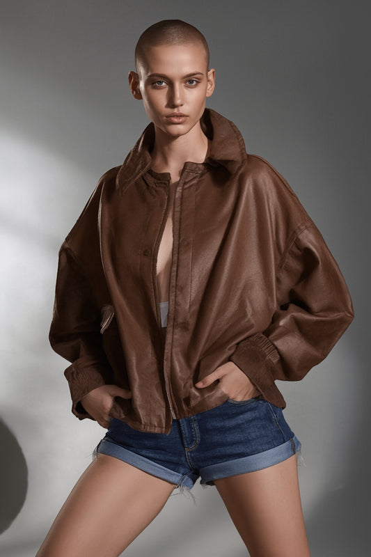Moonveil Elegant Suede Bomber Jacket – Timeless Women’s Fashion 🌸